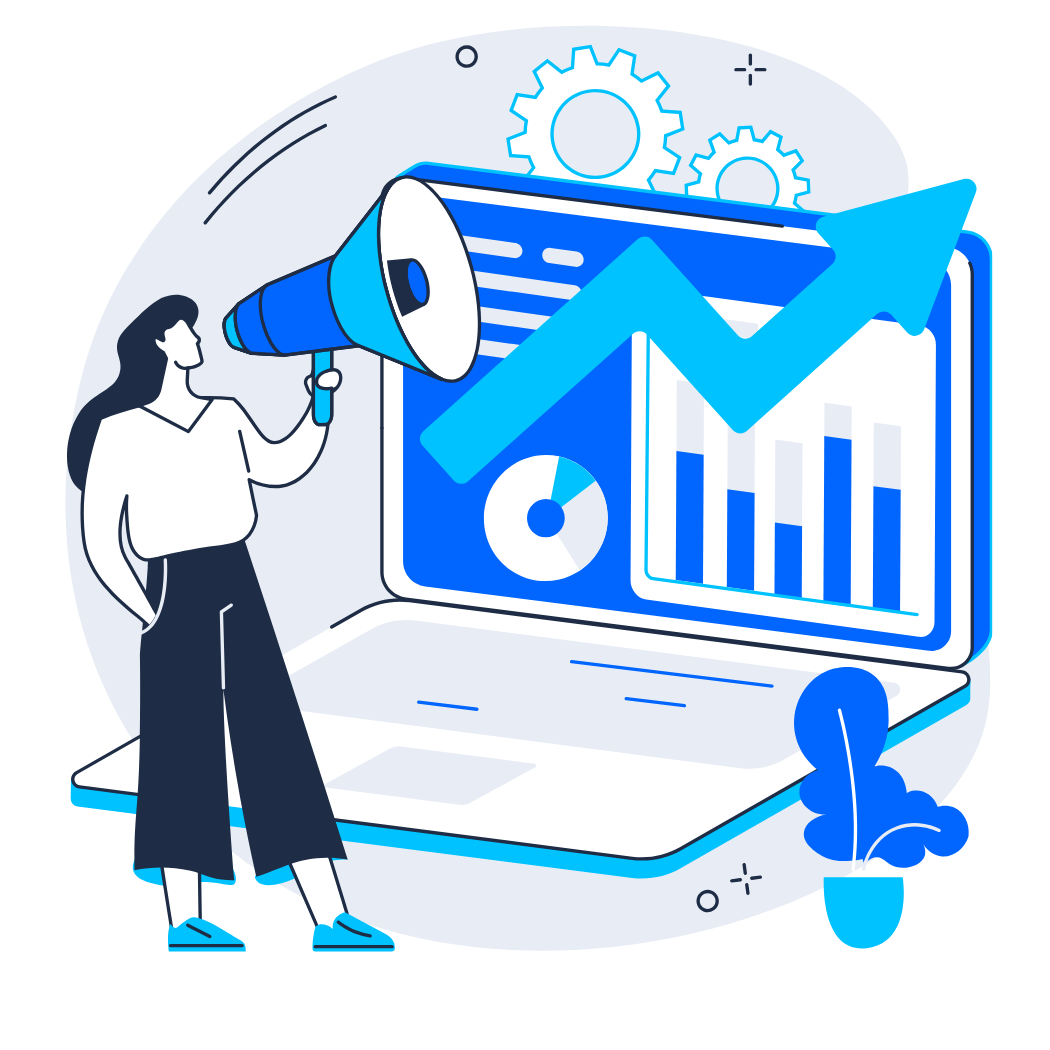 Two professionals reviewing growth charts and stacked coins, representing the business opportunity of getting ahead in AI search now